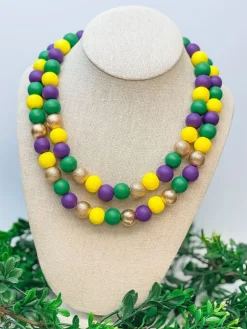 Mardi Gras Bead Dual Strand Necklace
