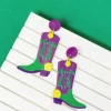 Mardi Gras Cowboy Boots Dangle Earrings