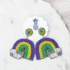Mardi Gras Rainbow Beaded Statement Earrings