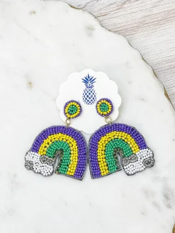 Mardi Gras Rainbow Beaded Statement Earrings