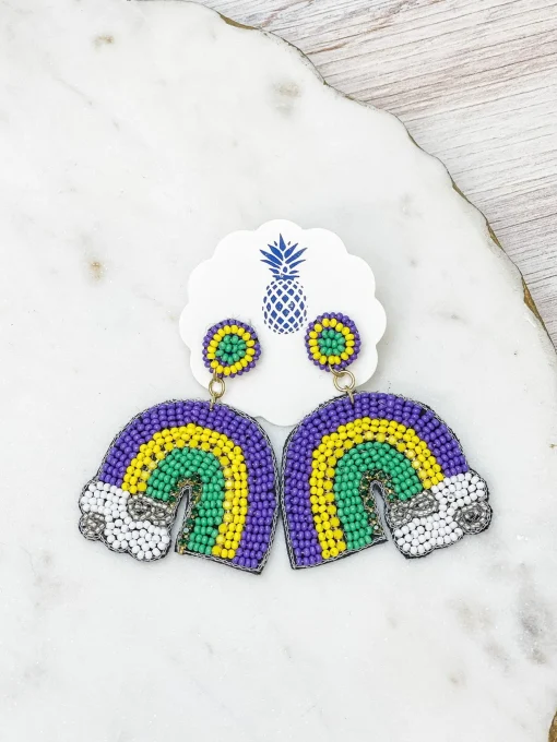 Mardi Gras Rainbow Beaded Statement Earrings