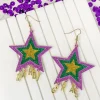 'Mardi Gras' Star Glitter Dangle Earrings
