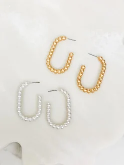 Matte Ball Oval Hoop Earrings - Gold