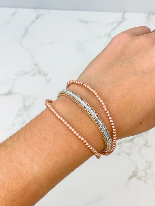 Matte Beaded Triple Strand Magnetic Bracelet - Rose Gold