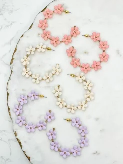 Matte Flower Hoop Earrings - Lavender