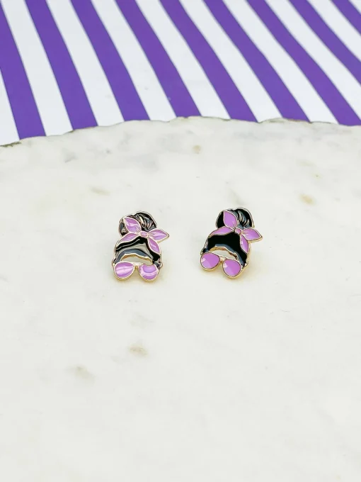 Messy Bun Enamel Stud Earrings - Purple