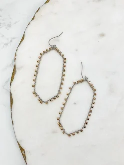 Metal Studded Drop Earrings - Two Tone