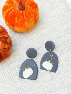 Metallic Pumpkin Clay Dangle Earrings - Gray
