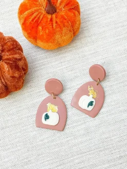 Metallic Pumpkin Clay Dangle Earrings - Blush