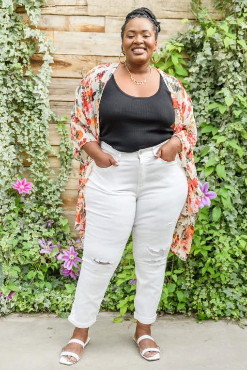 Mid-Rise Boyfriend Destroyed White Jeans by Judy Blue
