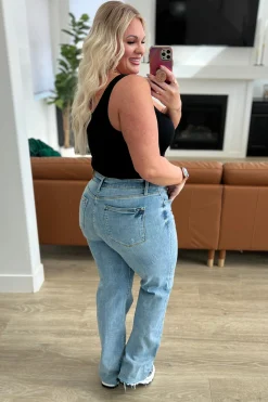 Mildred High Rise V Front Waistband Straight Jeans by Judy Blue