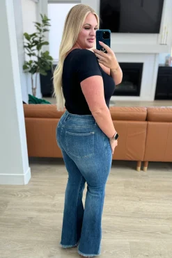 Miley High Waist Control Top Frayed Hem Flare Jeans by Judy Blue