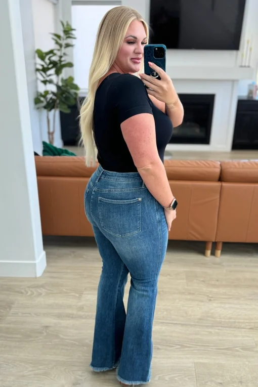Miley High Waist Control Top Frayed Hem Flare Jeans by Judy Blue