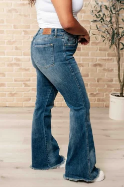 Miley High Waist Control Top Frayed Hem Flare Jeans by Judy Blue
