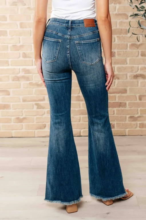 Miley High Waist Control Top Frayed Hem Flare Jeans by Judy Blue