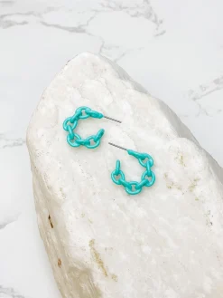 Mini Link Enamel Hoop Earrings - Turquoise