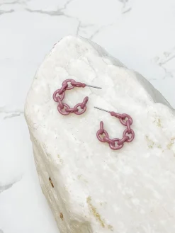 Mini Link Enamel Hoop Earrings - Purple