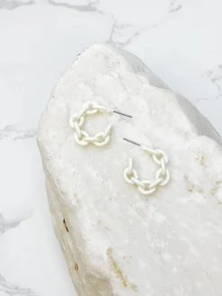 Mini Link Enamel Hoop Earrings - White