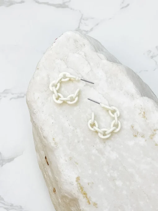 Mini Link Enamel Hoop Earrings - White