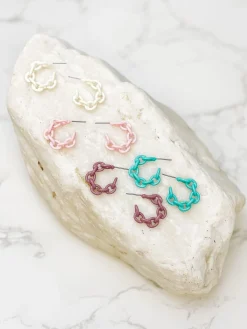 Mini Link Enamel Hoop Earrings - Purple