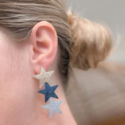 Mixed Metal Triple Star Dangle Earrings