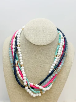 Mixed Multi Beaded Necklaces - Pink