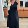 Modern Maritime Shift Maxi Dress in Black