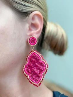 Moroccan Beaded Dangle Earrings - Fuchsia