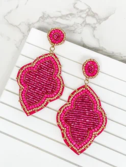 Moroccan Beaded Dangle Earrings - Fuchsia