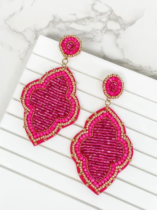 Moroccan Beaded Dangle Earrings - Fuchsia