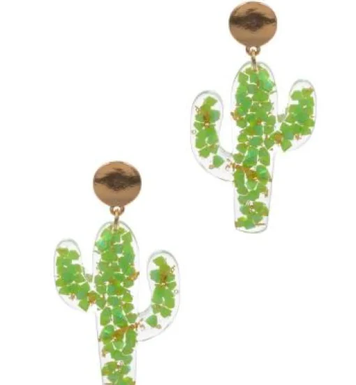 Mosaic Glitter Cactus Dangle Earrings