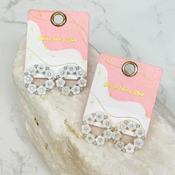Mother of Pearl Flower Stud Earrings - Gold