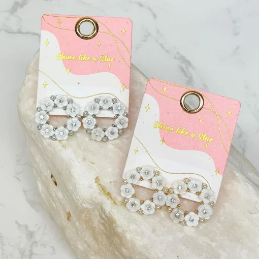Mother of Pearl Flower Stud Earrings - Gold