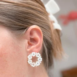 Mother of Pearl Flower Stud Earrings - Gold
