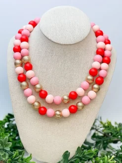 Multi Pink Bead Dual Strand Necklace