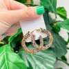 Multi Rhinestone Twisted Hoop Earrings
