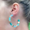 Multi Shape Bead Hoop Earrings - Blue