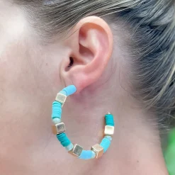 Multi Shape Bead Hoop Earrings - Blue