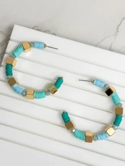 Multi Shape Bead Hoop Earrings - Blue