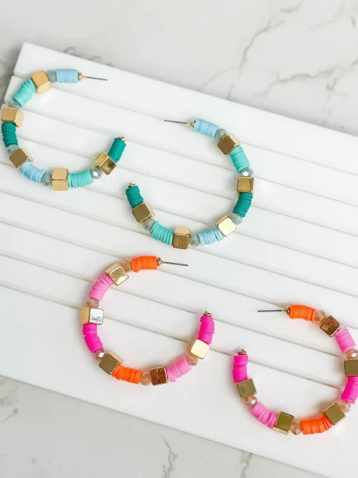 Multi Shape Bead Hoop Earrings - Blue