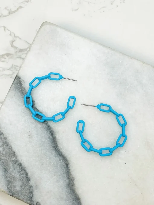 Neon Chainlink Hoop Earrings - Blue