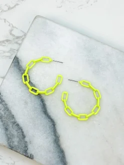 Neon Chainlink Hoop Earrings - Yellow