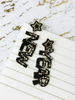 'New Year' Festive Beaded Dangle Earrings - Gold