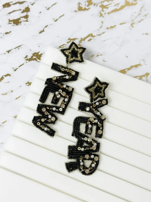 'New Year' Festive Beaded Dangle Earrings - Gold
