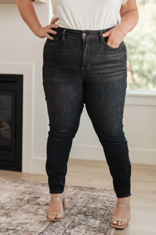 Octavia High Rise Control Top Skinny Jeans in Washed Black by Judy Blue