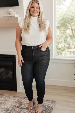 Octavia High Rise Control Top Skinny Jeans in Washed Black by Judy Blue