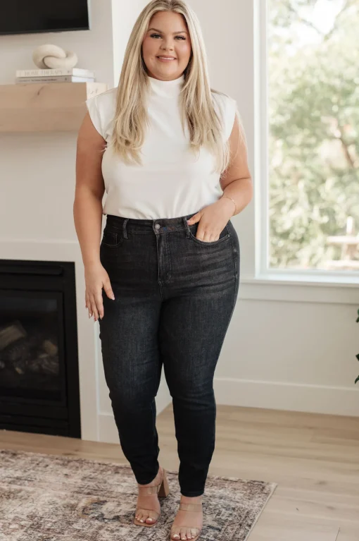 Octavia High Rise Control Top Skinny Jeans in Washed Black by Judy Blue