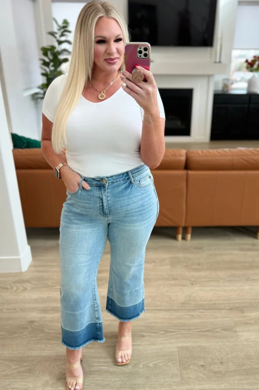 Olivia High Rise Wide Leg Crop Jeans by Judy Blue in Medium Wash
