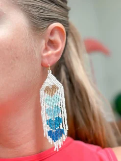 Ombre Heart Fringe Dangle Earrings - Blue