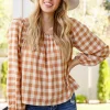 One Fine Afternoon Gingham Plaid Top In Caramel